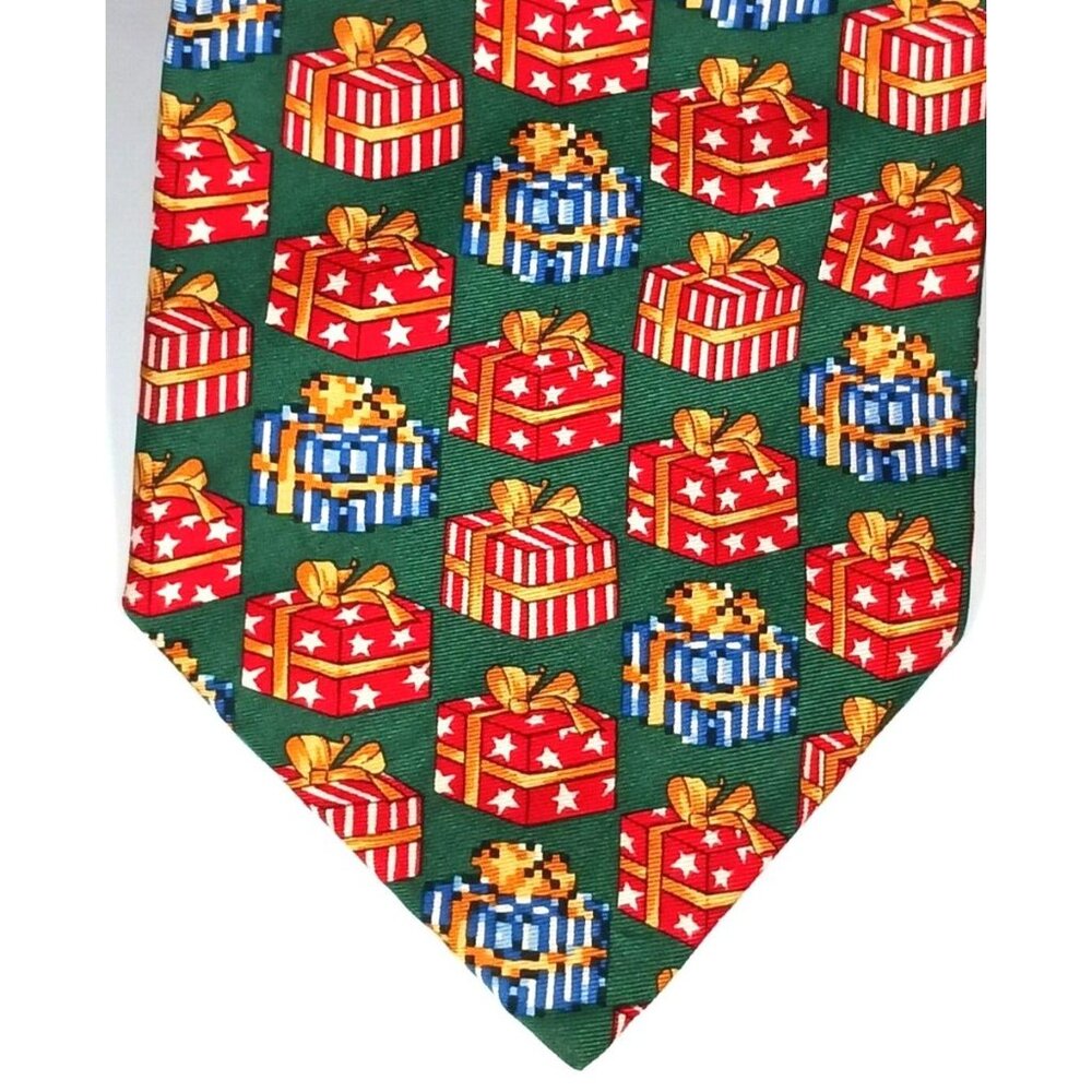 Lands End Mens 64" Long Silk Neck Tie Green Christmas Gifts Presents Holiday
